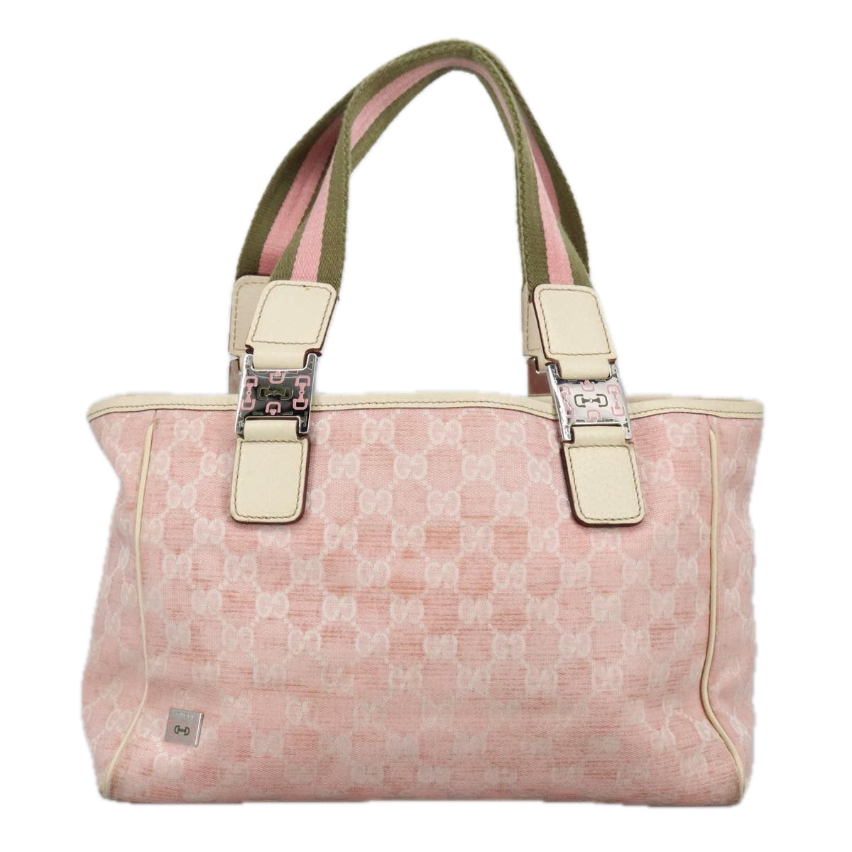 GUCCI GG Canvas Sherry Line Tote Bag Khaki Pink 145810 Auth 102064 - 0