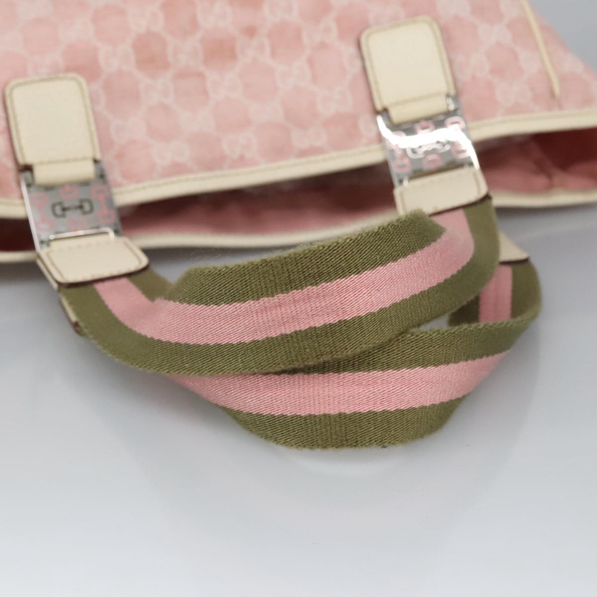 GUCCI GG Canvas Sherry Line Tote Bag Khaki Pink 145810 Auth 102064