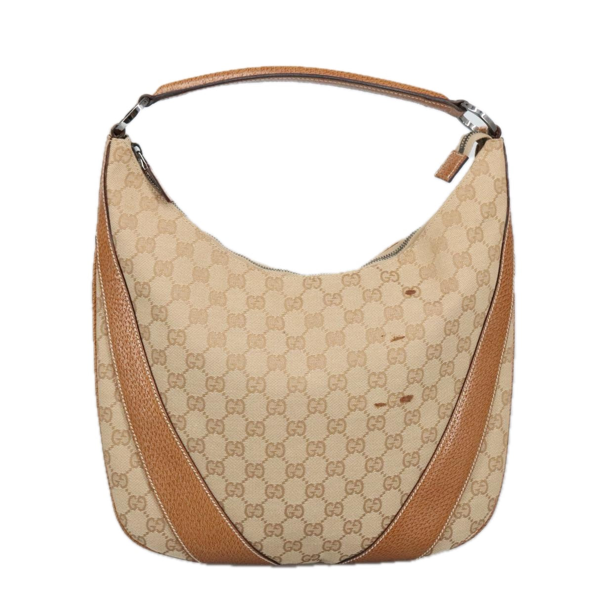 GUCCI GG Canvas Shoulder Bag Beige Silver 124357 Auth 102066 - 0