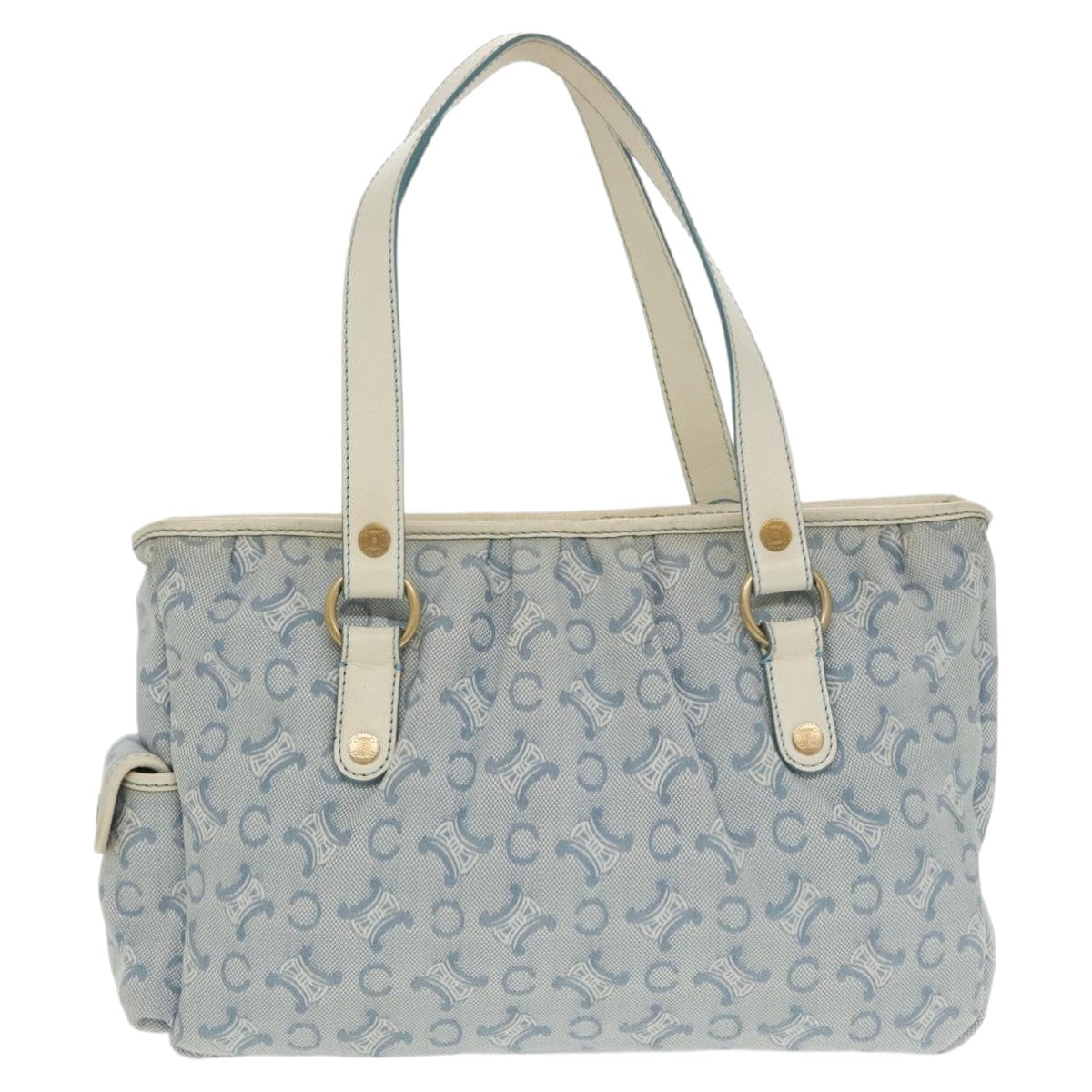 CELINE C Macadam Canvas Tote Bag Light Blue Gold Auth 102068 - 0