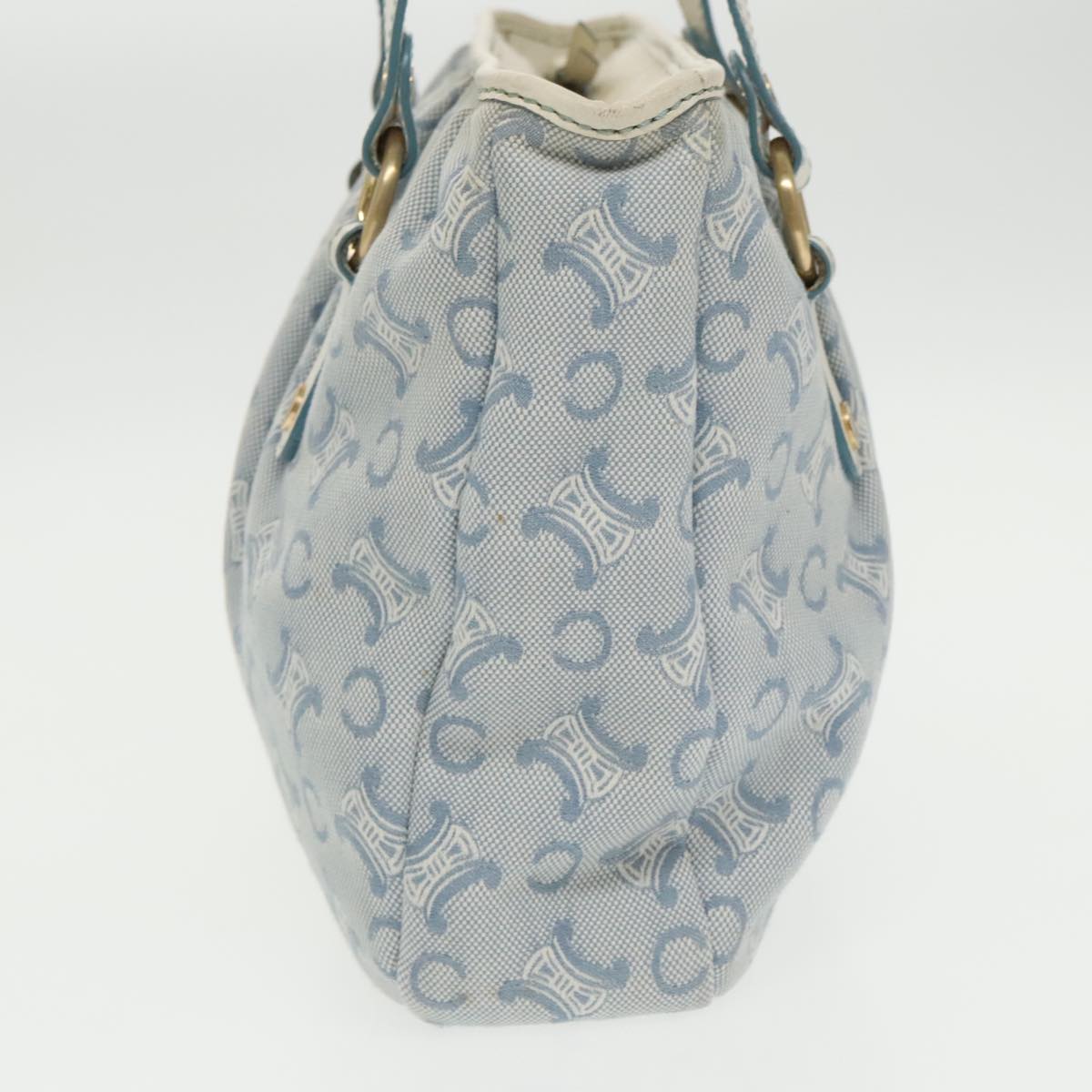 CELINE C Macadam Canvas Tote Bag Light Blue Gold Auth 102068