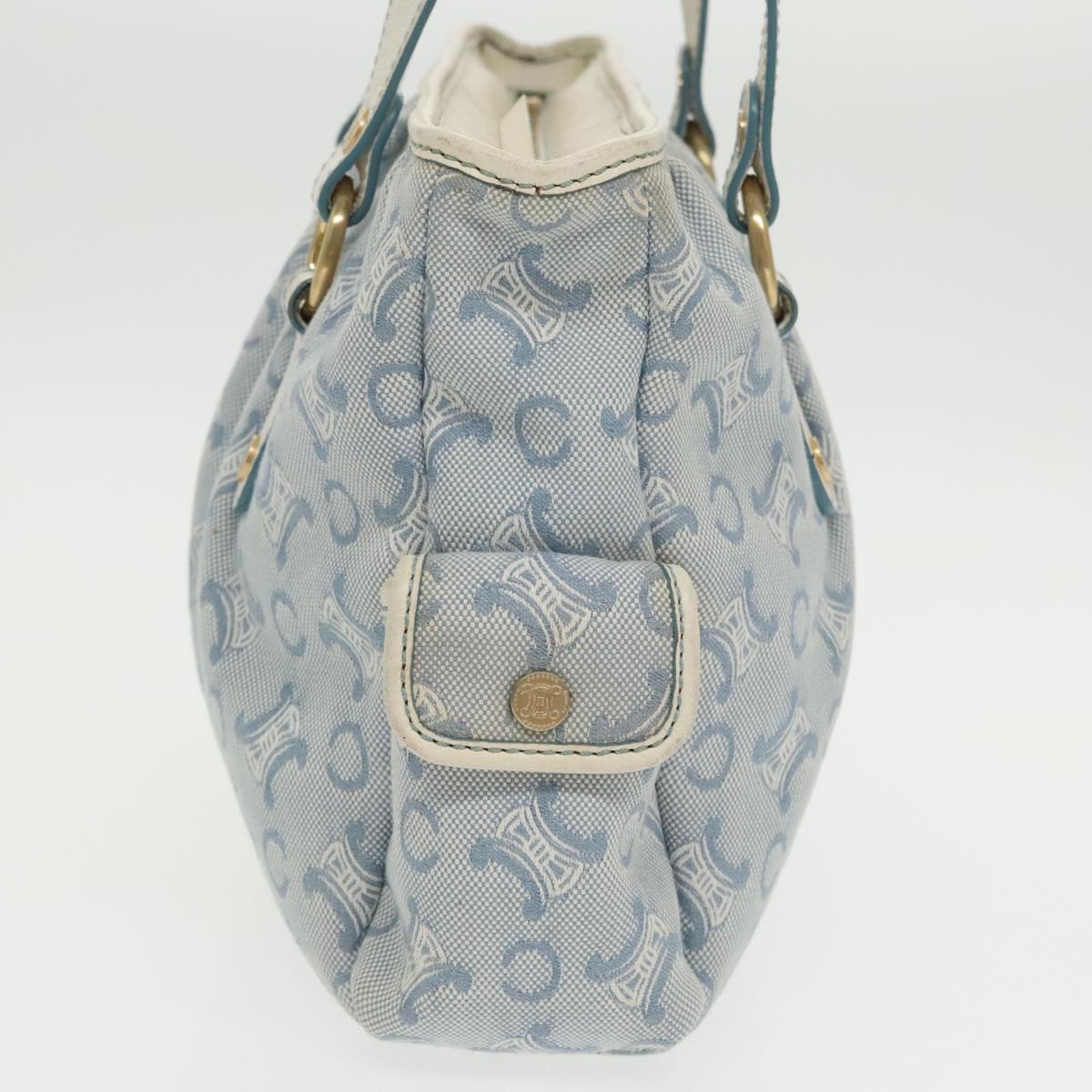 CELINE C Macadam Canvas Tote Bag Light Blue Gold Auth 102068