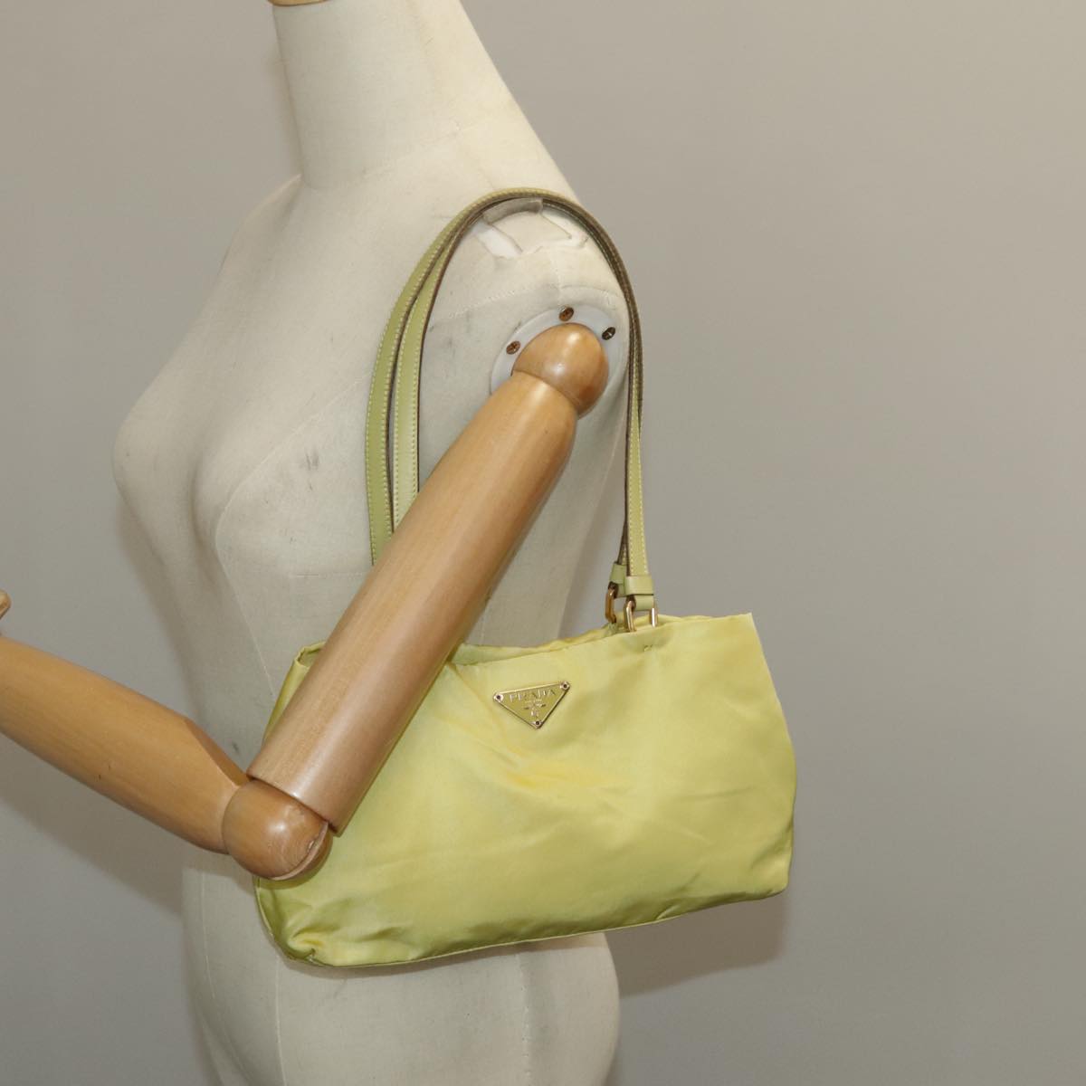 PRADA Shoulder Bag Nylon Yellow Gold Auth 102069