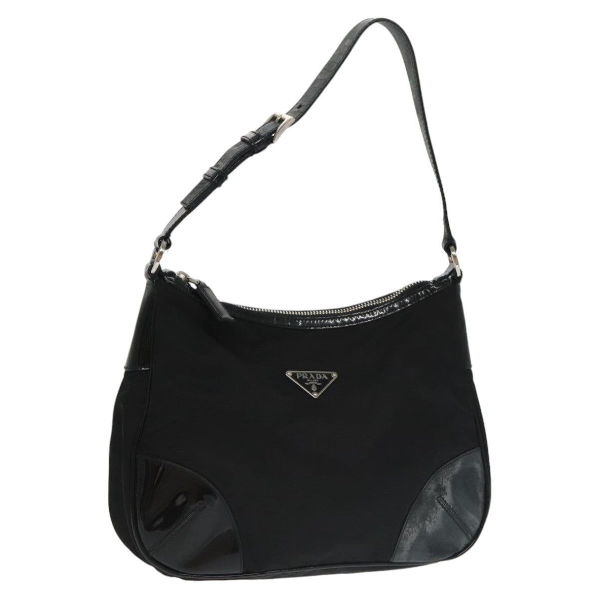 PRADA Shoulder Bag Nylon Black Silver Auth 102071