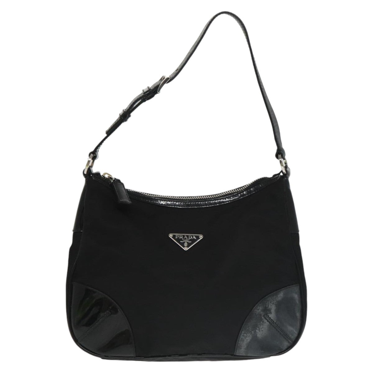 PRADA Shoulder Bag Nylon Black Silver Auth 102071 - 0