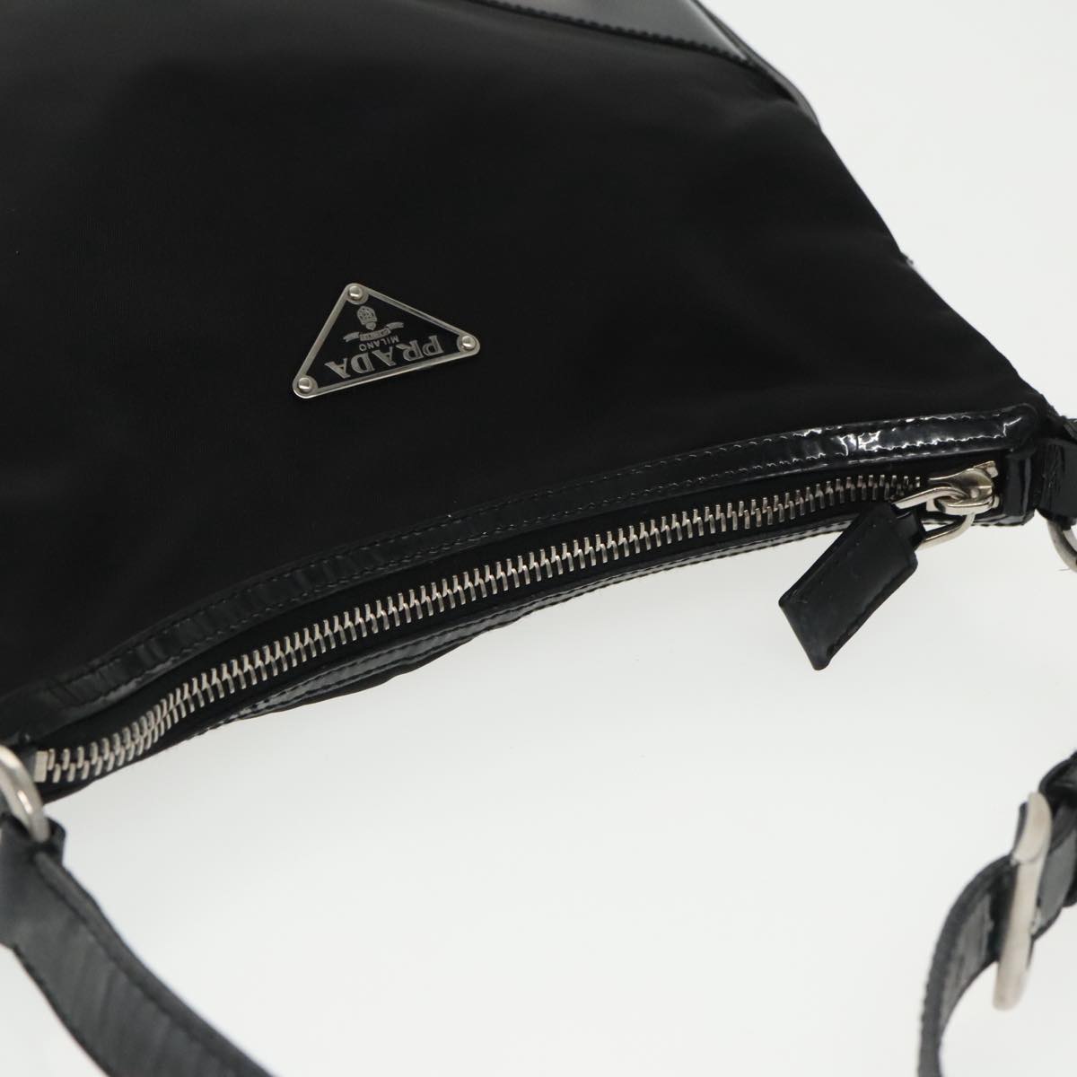 PRADA Shoulder Bag Nylon Black Silver Auth 102071