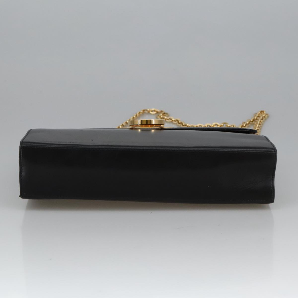 Salvatore Ferragamo Gancini Chain Shoulder Bag Leather Black Gold Auth 102075