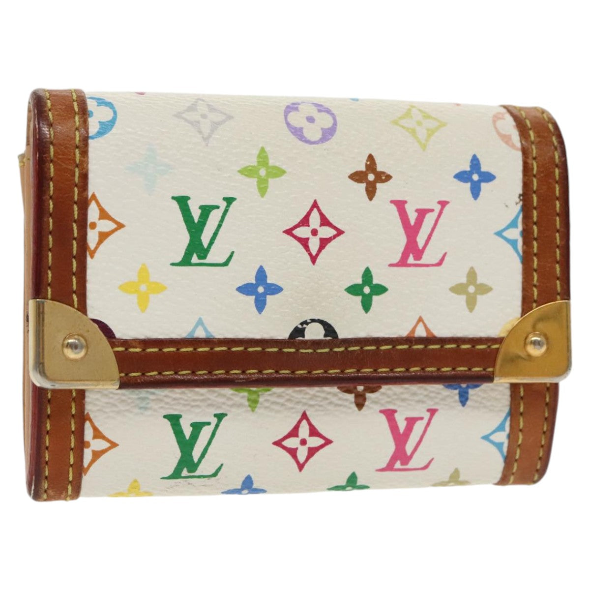 LOUIS VUITTON Monogram Multicolor Porte Monnaie Plat White M92657 Auth 102103