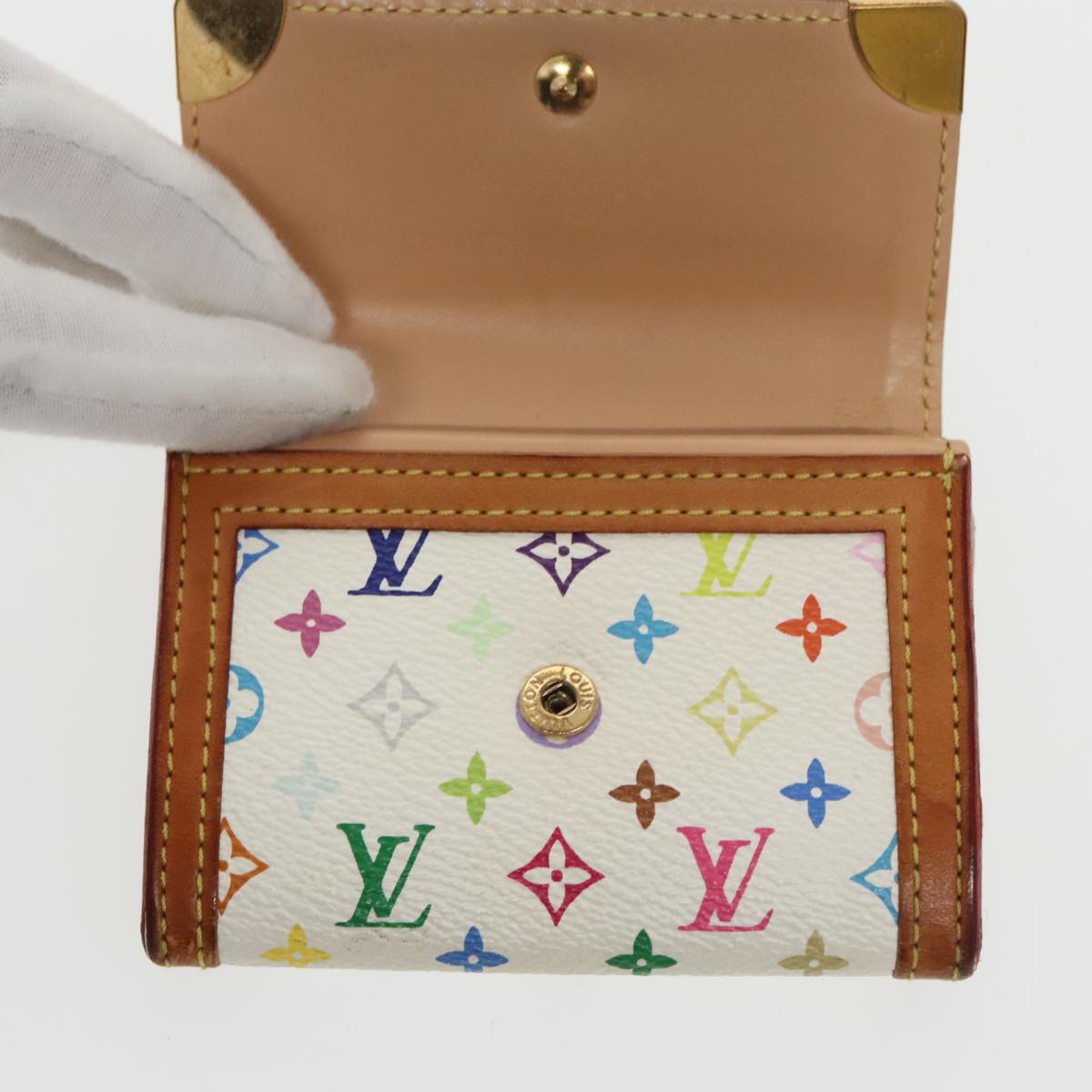 LOUIS VUITTON Monogram Multicolor Porte Monnaie Plat White M92657 Auth 102103