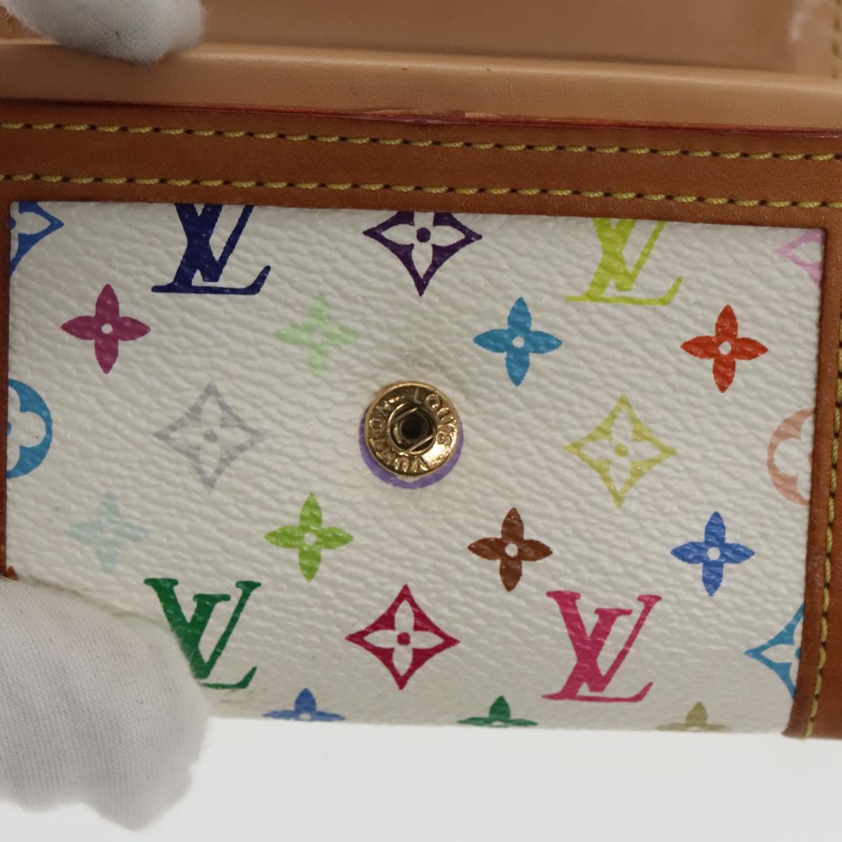 LOUIS VUITTON Monogram Multicolor Porte Monnaie Plat White M92657 Auth 102103