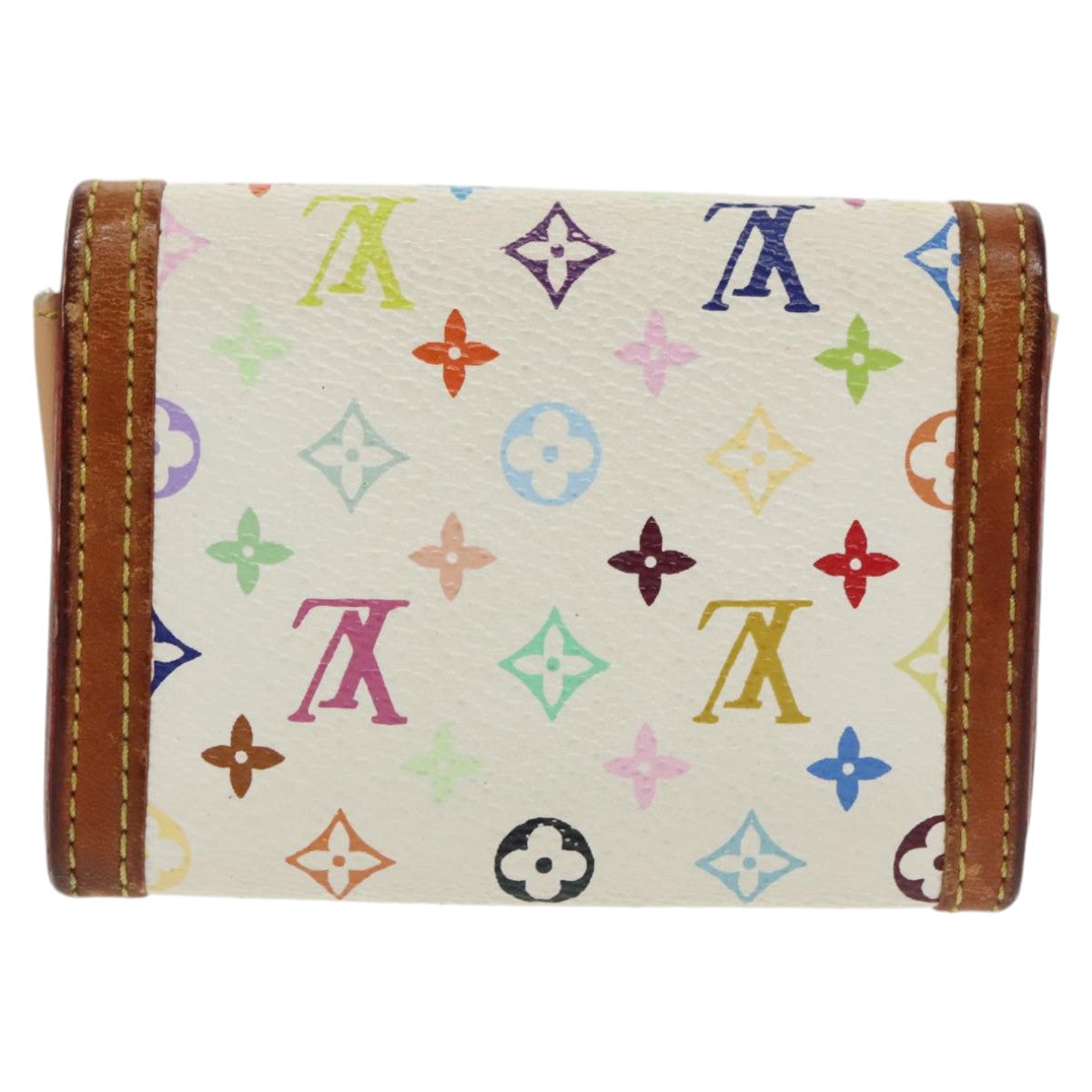 LOUIS VUITTON Monogram Multicolor Porte Monnaie Plat White M92657 Auth 102103