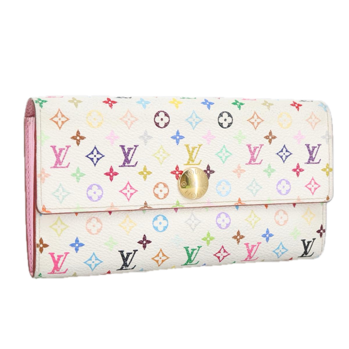 LOUIS VUITTON Multicolor Portefeuille Sarah Wallet White M93532 LV Auth 102104