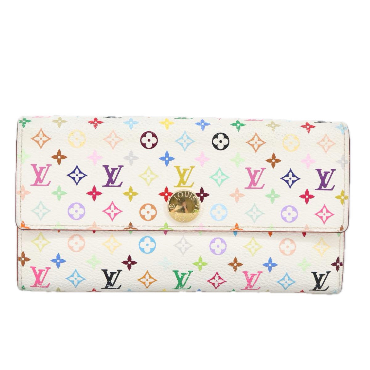 LOUIS VUITTON Multicolor Portefeuille Sarah Wallet White M93532 LV Auth 102104 - 0