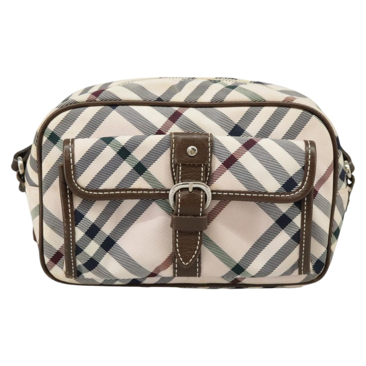 BURBERRY Nova Check Blue Label Shoulder Bag Nylon Pink Brown Gold Auth 102109 - 0