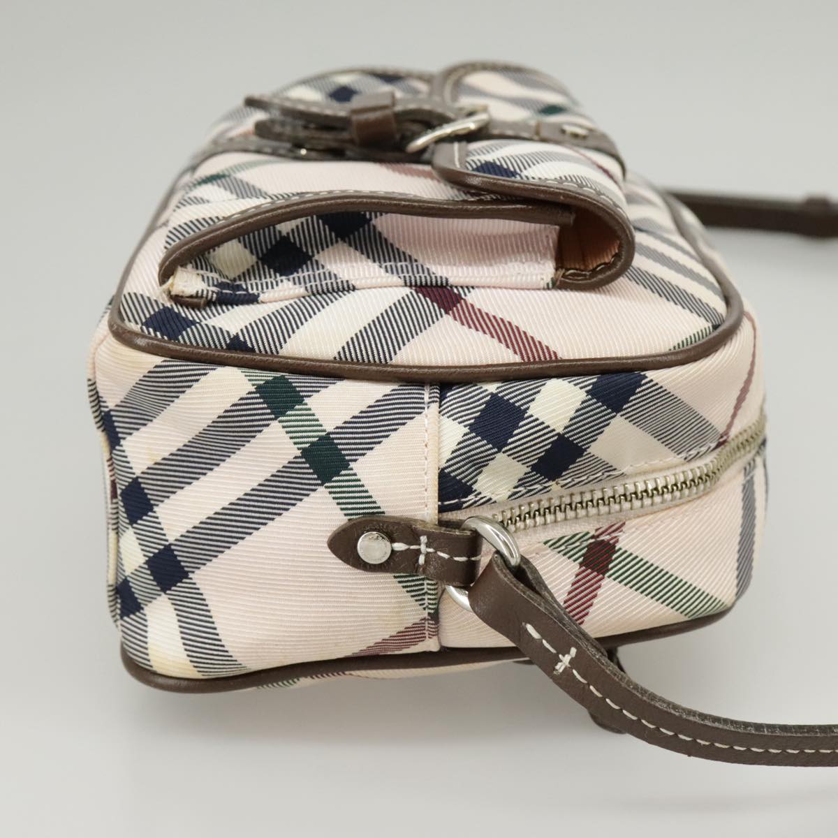 BURBERRY Nova Check Blue Label Shoulder Bag Nylon Pink Brown Gold Auth 102109