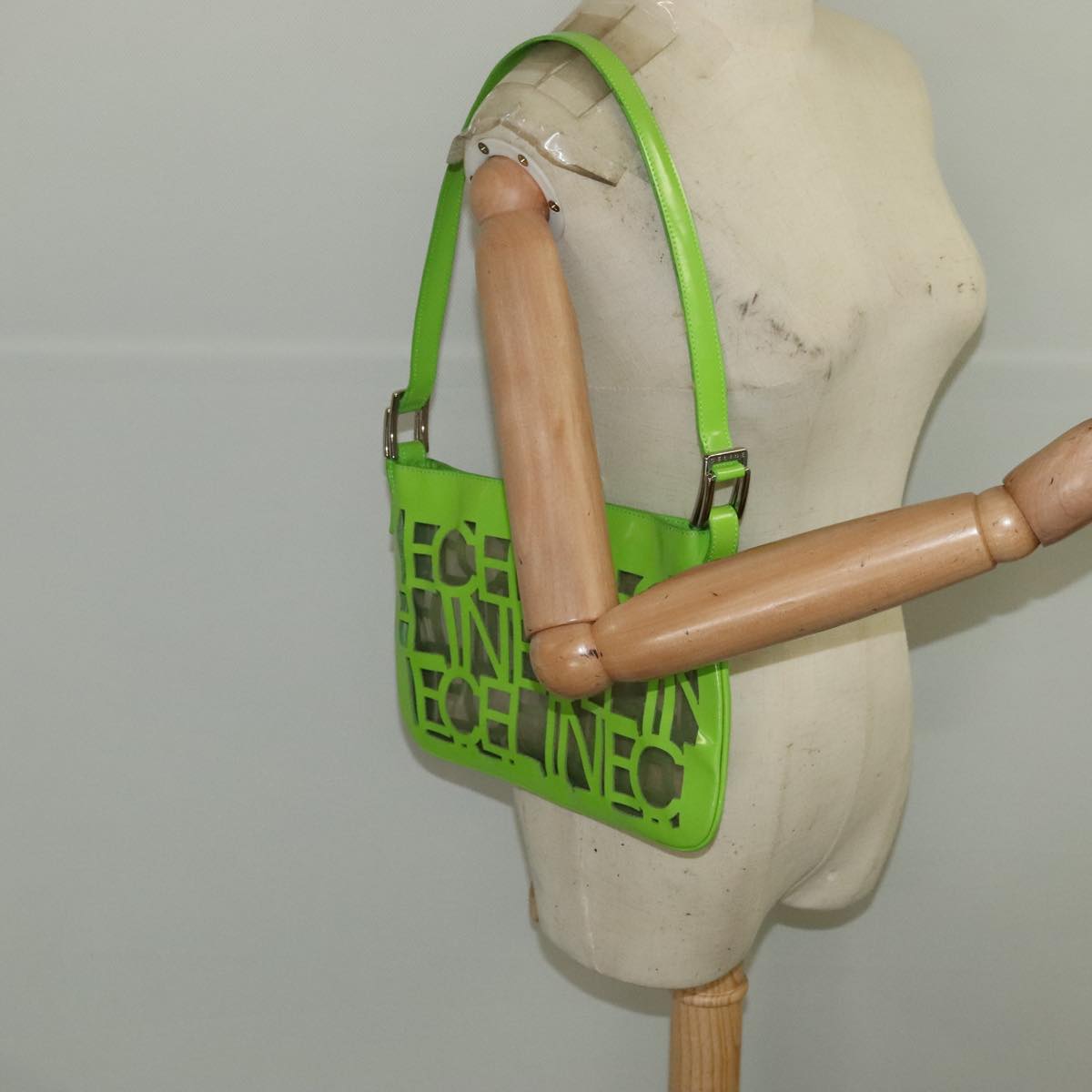 CELINE Shoulder Bag Enamel Green Clear Auth 102110