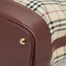 BURBERRY Nova Check Tote Bag Canvas Beige Red Auth 102114-14