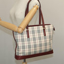 BURBERRY Nova Check Tote Bag Canvas Beige Red Auth 102114-24