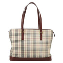 BURBERRY Nova Check Tote Bag Canvas Beige Red Auth 102114-13