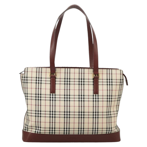 BURBERRY Nova Check Tote Bag Canvas Beige Red Auth 102114