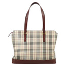 BURBERRY Nova Check Tote Bag Canvas Beige Red Auth 102114-2