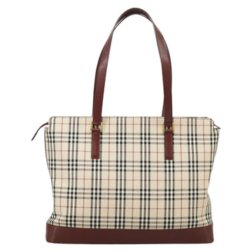 BURBERRY Nova Check Tote Bag Canvas Beige Red Auth 102114 - 0