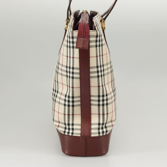 BURBERRY Nova Check Tote Bag Canvas Beige Red Auth 102114