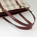BURBERRY Nova Check Tote Bag Canvas Beige Red Auth 102114-7