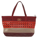 Salvatore Ferragamo Tote Bag Leather Red Gold Auth 102115-2