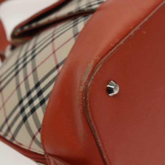 BURBERRY Nova Check Hand Bag Canvas Beige Orange Silver Auth 102116
