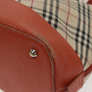 BURBERRY Nova Check Hand Bag Canvas Beige Orange Silver Auth 102116-15