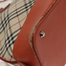 BURBERRY Nova Check Hand Bag Canvas Beige Orange Silver Auth 102116-16