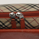 BURBERRY Nova Check Hand Bag Canvas Beige Orange Silver Auth 102116-10