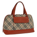 BURBERRY Nova Check Hand Bag Canvas Beige Orange Silver Auth 102116-1