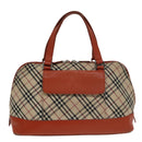 BURBERRY Nova Check Hand Bag Canvas Beige Orange Silver Auth 102116-13