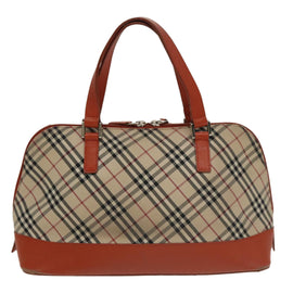 BURBERRY Nova Check Hand Bag Canvas Beige Orange Silver Auth 102116 - 0