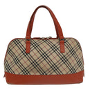 BURBERRY Nova Check Hand Bag Canvas Beige Orange Silver Auth 102116-2