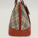 BURBERRY Nova Check Hand Bag Canvas Beige Orange Silver Auth 102116-3