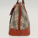 BURBERRY Nova Check Hand Bag Canvas Beige Orange Silver Auth 102116-4