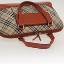 BURBERRY Nova Check Hand Bag Canvas Beige Orange Silver Auth 102116-6