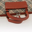 BURBERRY Nova Check Hand Bag Canvas Beige Orange Silver Auth 102116-7