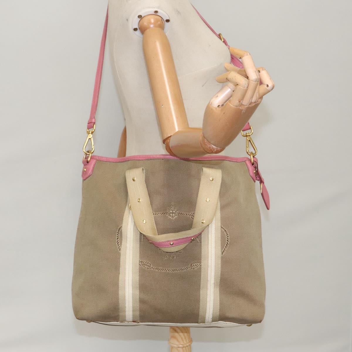 PRADA Tote Bag Canvas 2way Beige Auth 102120