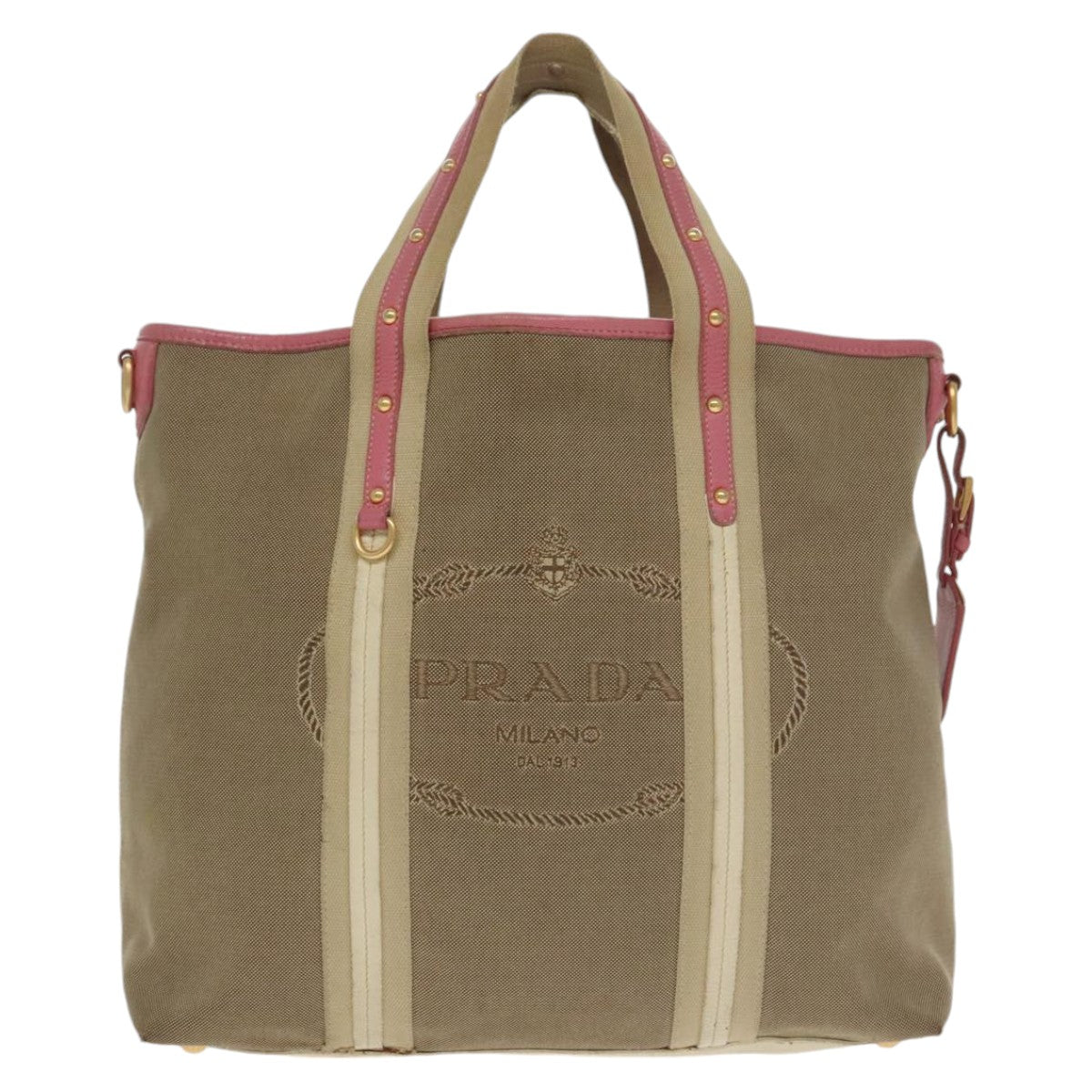 PRADA Tote Bag Canvas 2way Beige Auth 102120 - 0