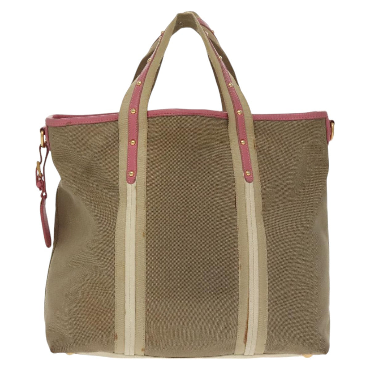 PRADA Tote Bag Canvas 2way Beige Auth 102120