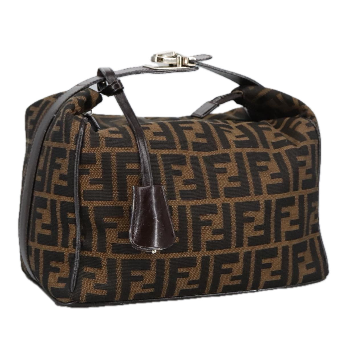 FENDI Zucca Canvas Vanity Hand Bag Brown Black Auth 102121