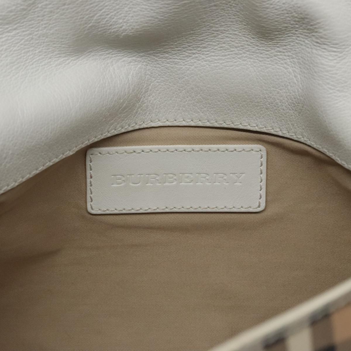 BURBERRY Nova Check Shoulder Bag PVC Leather Beige White Auth 102122