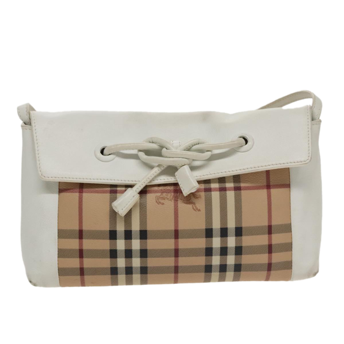 BURBERRY Nova Check Shoulder Bag PVC Leather Beige White Auth 102122 - 0