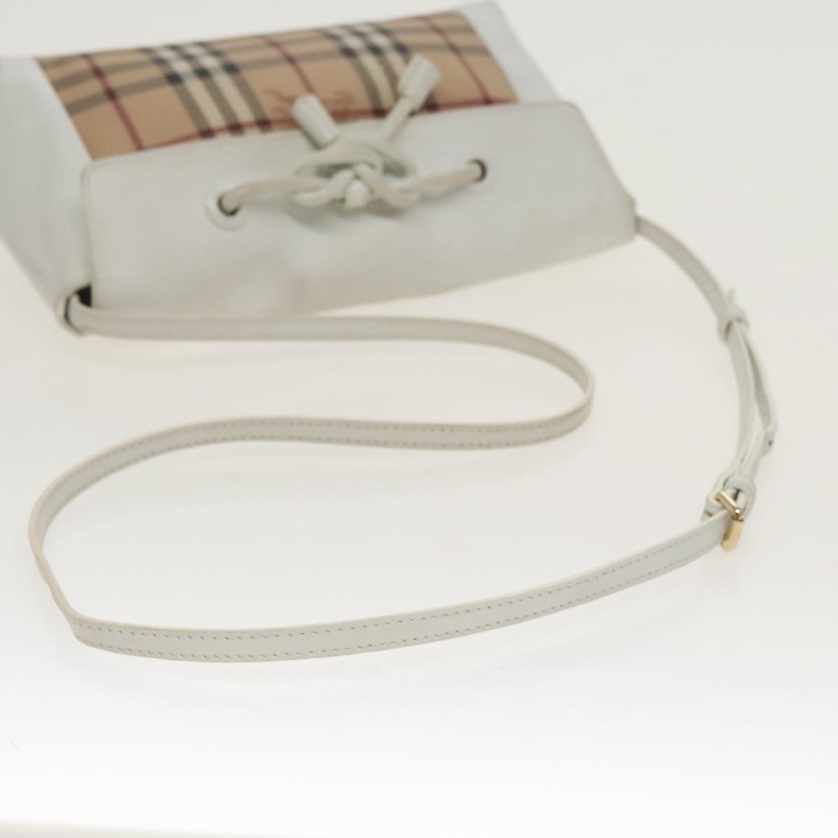 BURBERRY Nova Check Shoulder Bag PVC Leather Beige White Auth 102122