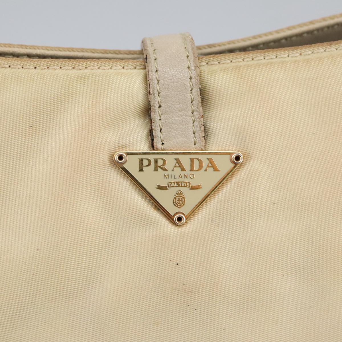 PRADA Shoulder Bag Nylon Beige Gold Auth 102124