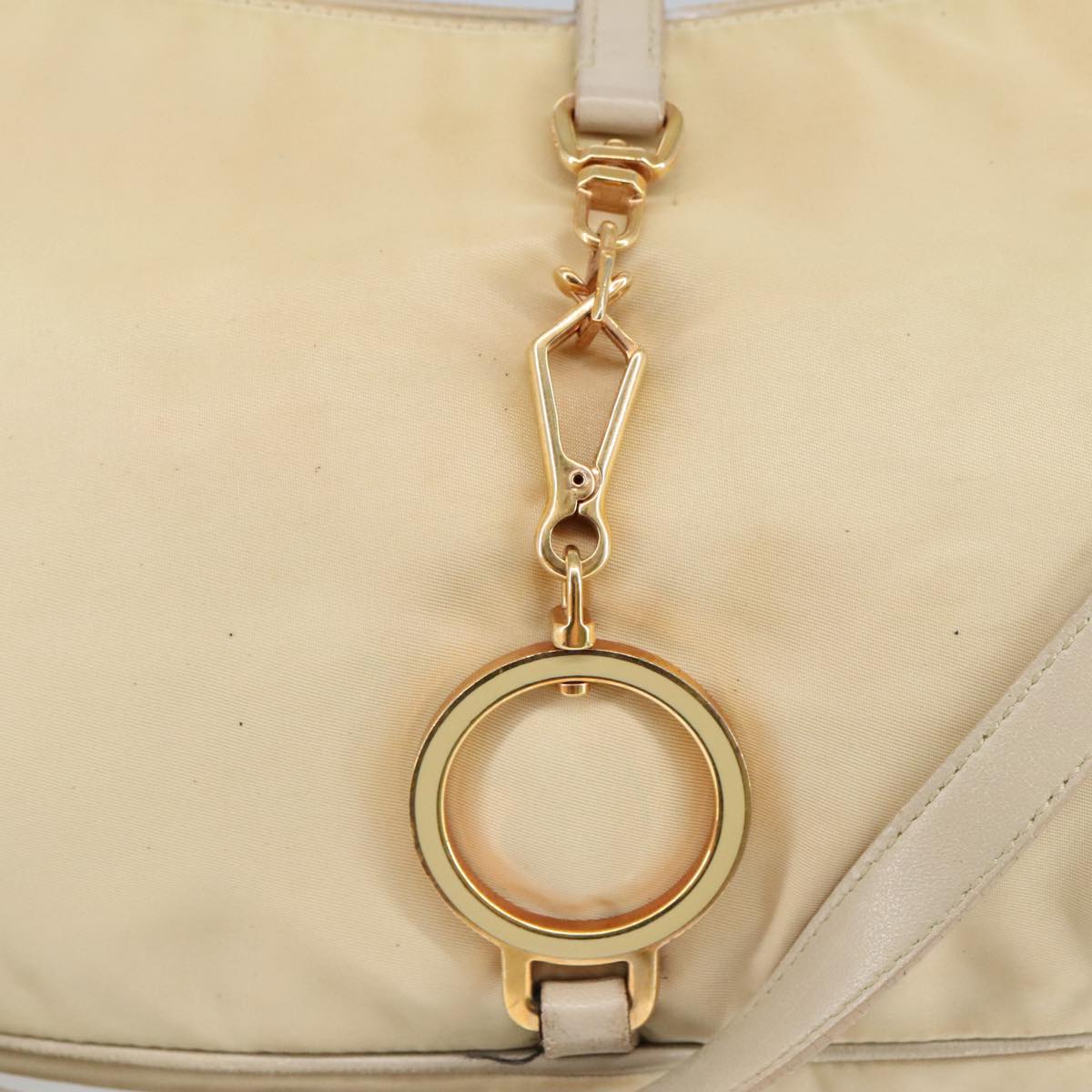 PRADA Shoulder Bag Nylon Beige Gold Auth 102124